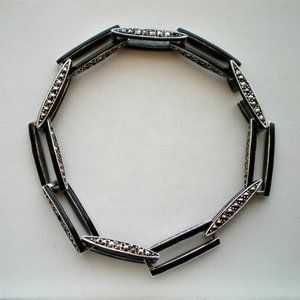 Modernist Retro Designer Sterling Silver Marcasite Enamel Tennis Bracelet
